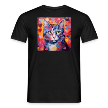 Katze, katzenmotiv, herz, geschenk, geschenkideen - Männer T-Shirt - Schwarz - Vorne - AI Model Male 178 light (178cm)
