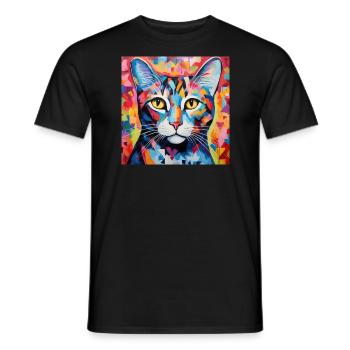 Katze, katzenmotiv, bunt, geschenk, geschenkideen - Männer T-Shirt - Schwarz - Vorne - AI Model Male 178 light (178cm)