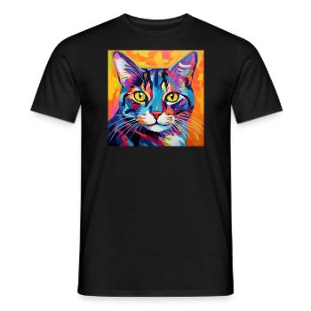 Katze, katzenmotiv, popart, geschenk, geschenkidee - Männer T-Shirt - Schwarz - Vorne - AI Model Male 178 light (178cm)