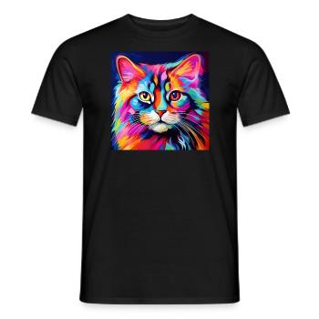 Katze, katzenmotiv, bunt, geschenk, geschenkideen - Männer T-Shirt - Schwarz - Vorne - AI Model Male 178 light (178cm)