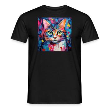 Katze, katzenmotiv, popart, geschenk, geschenkidee - Männer T-Shirt - Schwarz - Vorne - AI Model Male 178 light (178cm)