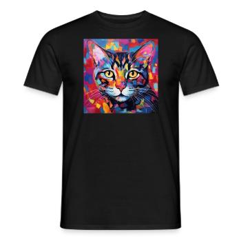 Katze, katzenmotiv, popart, geschenk, geschenkidee - Männer T-Shirt - Schwarz - Vorne - AI Model Male 178 light (178cm)