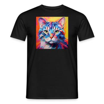 Katze, katzenmotiv, popart, geschenk, geschenkidee - Männer T-Shirt - Schwarz - Vorne - AI Model Male 178 light (178cm)