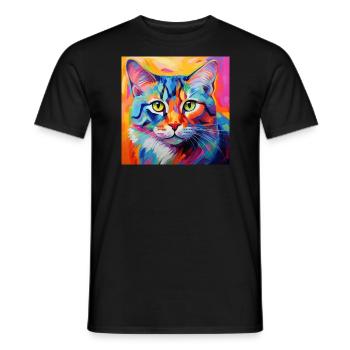Katze, katzenmotiv, popart, geschenk, geschenkidee - Männer T-Shirt - Schwarz - Vorne - AI Model Male 178 light (178cm)