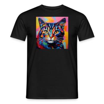 Katze, katzenmotiv, popart, geschenk, geschenkidee - Männer T-Shirt - Schwarz - Vorne - AI Model Male 178 light (178cm)