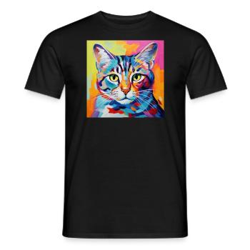 Katze, katzenmotiv, popart, geschenk, geschenkidee - Männer T-Shirt - Schwarz - Vorne - AI Model Male 178 light (178cm)