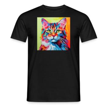 Katze, katzenmotiv, popart, geschenk, geschenkidee - Männer T-Shirt - Schwarz - Vorne - AI Model Male 178 light (178cm)