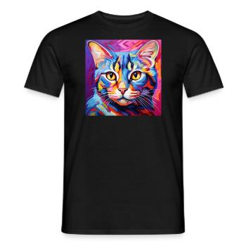Katze, katzenmotiv, popart, geschenk, geschenkidee - Männer T-Shirt - Schwarz - Vorne - AI Model Male 178 light (178cm)