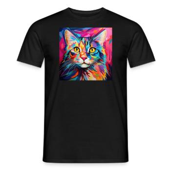 Katze, katzenmotiv, popart, geschenk, geschenkidee - Männer T-Shirt - Schwarz - Vorne - AI Model Male 178 light (178cm)