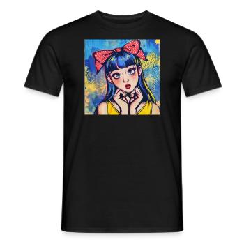 Anime, Fille, Rétro, Waifu, Japon, Années 60 - T-shirt homme - noir - Devant - AI Model Male 178 light (178cm)