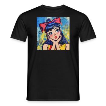 Anime, Fille, Rétro, Waifu, Japon, Années 60 - T-shirt homme - noir - Devant - AI Model Male 178 light (178cm)