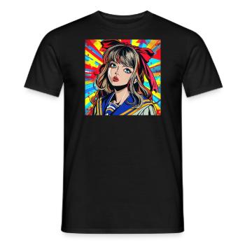 Anime, Fille, Rétro, Waifu, Japon - T-shirt homme - noir - Devant - AI Model Male 178 light (178cm)