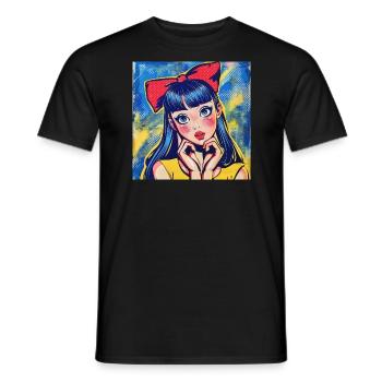 Anime, Fille, Rétro, Waifu, Japon, Années 60 - T-shirt homme - noir - Devant - AI Model Male 178 light (178cm)