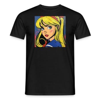 Anime, Fille, Rétro, Waifu, Japon, Années 60 - T-shirt homme - noir - Devant - AI Model Male 178 light (178cm)