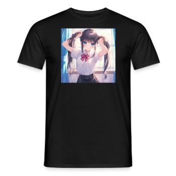 Anime, Schoolgirl, Waifu, Japan - Men's T-Shirt - black - Front - AI Model Male 178 light (178cm)