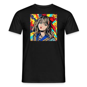 Anime, Fille, Rétro, Waifu, Japon, Années 60 - T-shirt homme - noir - Devant - AI Model Male 178 light (178cm)