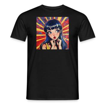 Anime, Fille, Rétro, Waifu, Japon, Années 60 - T-shirt homme - noir - Devant - AI Model Male 178 light (178cm)