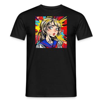 Anime, Fille, Rétro, Waifu, Japon - T-shirt homme - noir - Devant - AI Model Male 178 light (178cm)