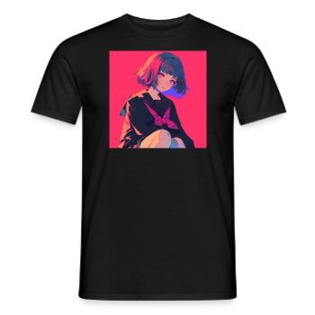 Anime, Schoolgirl, Waifu, Japan - Men's T-Shirt - black - Front - AI Model Male 178 light (178cm)