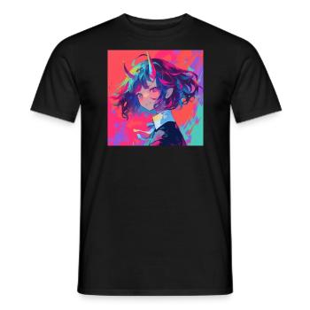 Anime, Fille Démon, Waifu, Japon - T-shirt homme - noir - Devant - AI Model Male 178 light (178cm)