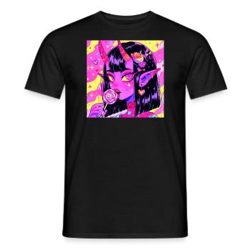 Anime, Fille Démon, Waifu, Japon - T-shirt homme - noir - Devant - AI Model Male 178 light (178cm)