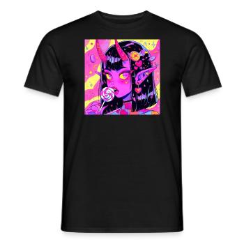 Anime, Fille Démon, Waifu, Japon - T-shirt homme - noir - Devant - AI Model Male 178 light (178cm)
