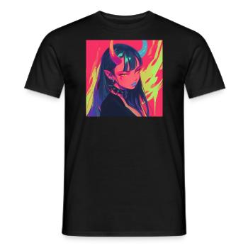 Anime, Fille Démon, Waifu, Japon - T-shirt homme - noir - Devant - AI Model Male 178 light (178cm)