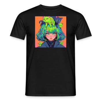 Anime, Cat Girl, Waifu, Japan - Men's T-Shirt - black - Front - AI Model Male 178 light (178cm)
