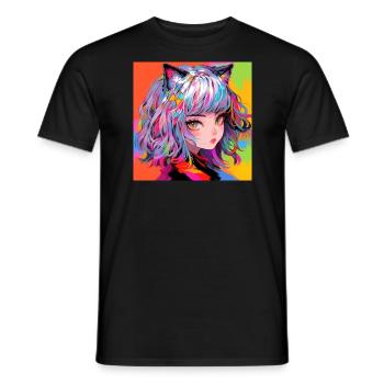 Anime, Neko Girl, Waifu, Japan - Men's T-Shirt - black - Front - AI Model Male 178 light (178cm)