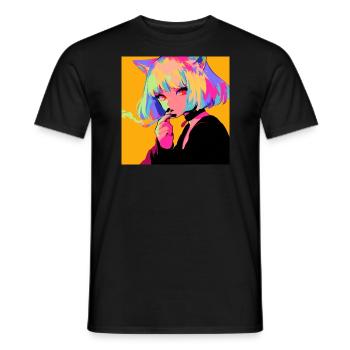 Anime, Cat Girl, Waifu, Japan - Men's T-Shirt - black - Front - AI Model Male 178 light (178cm)