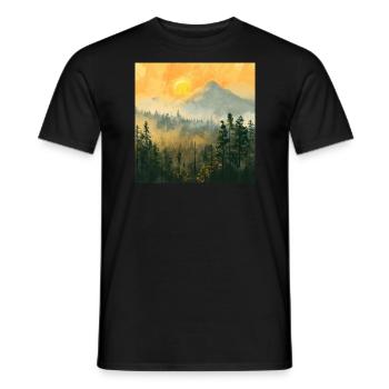 Montagnes, Paysage, Nature, Arbres, Soleil - T-shirt homme - noir - Devant - AI Model Male 178 light (178cm)