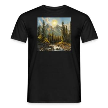 Montagnes, Paysage, Nature, Arbres, Soleil - T-shirt homme - noir - Devant - AI Model Male 178 light (178cm)