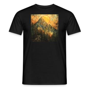 Montagnes, Paysage, Nature, Arbres, Soleil - T-shirt homme - noir - Devant - AI Model Male 178 light (178cm)