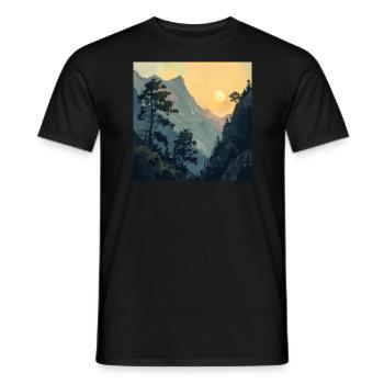 Montagnes, Paysage, Nature, Arbres, Soleil - T-shirt homme - noir - Devant - AI Model Male 178 light (178cm)