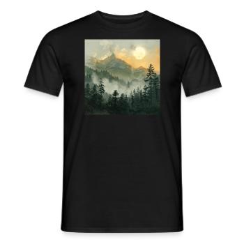 Montagnes, Paysage, Nature, Arbres, Soleil - T-shirt homme - noir - Devant - AI Model Male 178 light (178cm)