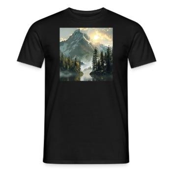Montagnes, Paysage, Nature, Arbres, Soleil - T-shirt homme - noir - Devant - AI Model Male 178 light (178cm)