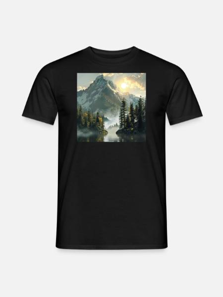 Mountains, Landscape, Nature, Trees, Sun - Men's T-Shirt - black