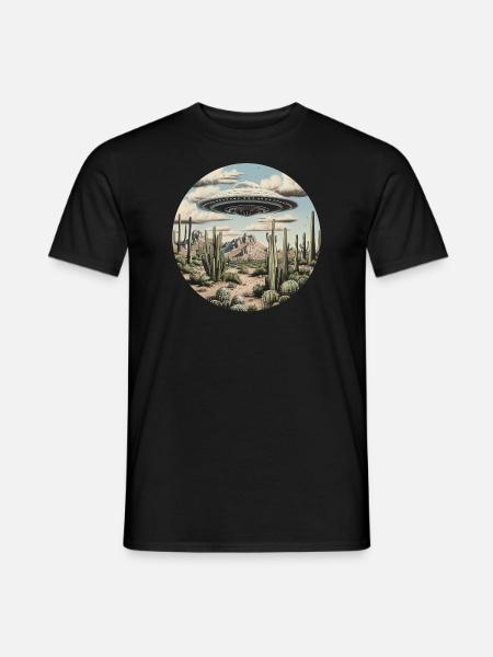 OVNI, Nature, Extraterrestre, Cactus, Cactus, Désert - T-shirt homme - noir