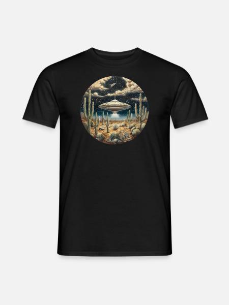 OVNI, Nature, Extraterrestre, Cactus, Cactus, Désert - T-shirt homme - noir