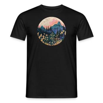 Bohème, Fleurs, Montagnes, Paysage, Nature, Arbres - T-shirt homme - noir - Devant - AI Model Male 178 light (178cm)