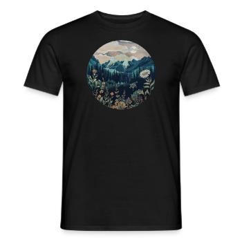 Bohème, Fleurs, Montagnes, Paysage, Nature, Arbres - T-shirt homme - noir - Devant - AI Model Male 178 light (178cm)