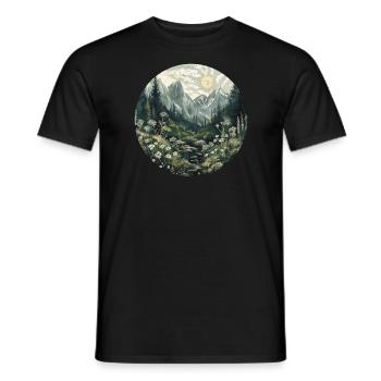 Bohème, Fleurs, Montagnes, Paysage, Nature, Arbres - T-shirt homme - noir - Devant - AI Model Male 178 light (178cm)