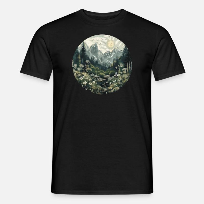 Boho, Blumen, Berge, Landschaft, Natur, Bäume - Männer T-Shirt - Schwarz