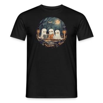 Ghosts, Reading, Book, Library, Halloween - Men's T-Shirt - black - Front - AI Model Male 178 light (178cm)