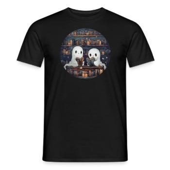 Ghosts, Reading, Book, Library, Halloween - Men's T-Shirt - black - Front - AI Model Male 178 light (178cm)