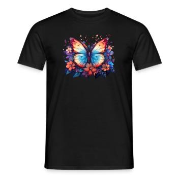 Butterfly, Flowers, Spring, Nature - Men's T-Shirt - black - Front - AI Model Male 178 light (178cm)