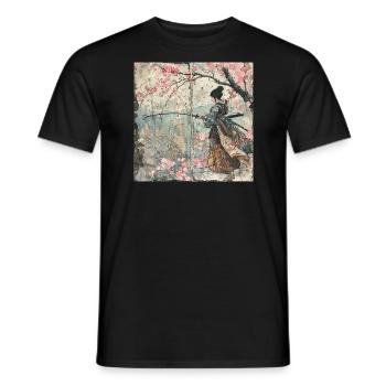 Japanisch, Samurai, Kirschblüte, Kunst, Ukiyo-E, s - Männer T-Shirt - Schwarz - Vorne - AI Model Male 178 light (178cm)