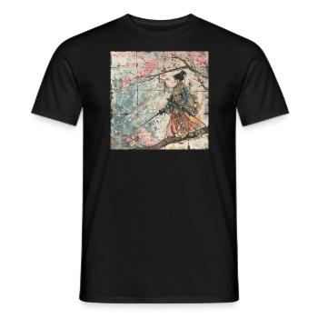 Japanisch, Samurai, Kirschblüte, Kunst, Ukiyo-E - Männer T-Shirt - Schwarz - Vorne - AI Model Male 178 light (178cm)