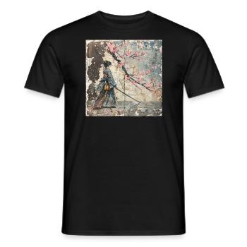Japanese, Samurai, Cherry Blossom, Art, Ukiyo-E - Men's T-Shirt - black - Front - AI Model Male 178 light (178cm)