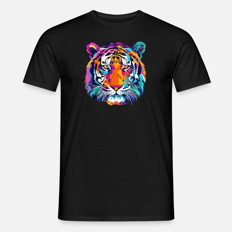 Tiger Bunt Tigerkopf - Männer T-Shirt - Schwarz
